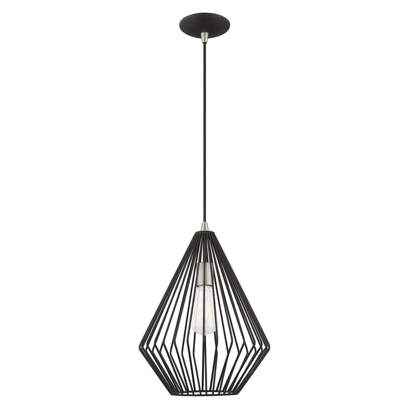 Livex Lighting Linz 1-Light Farmhouse Metal Single Pendant in Black
