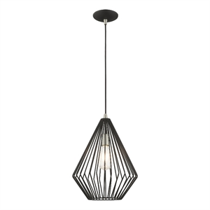 Livex Lighting Linz 1-Light Farmhouse Metal Single Pendant in Black