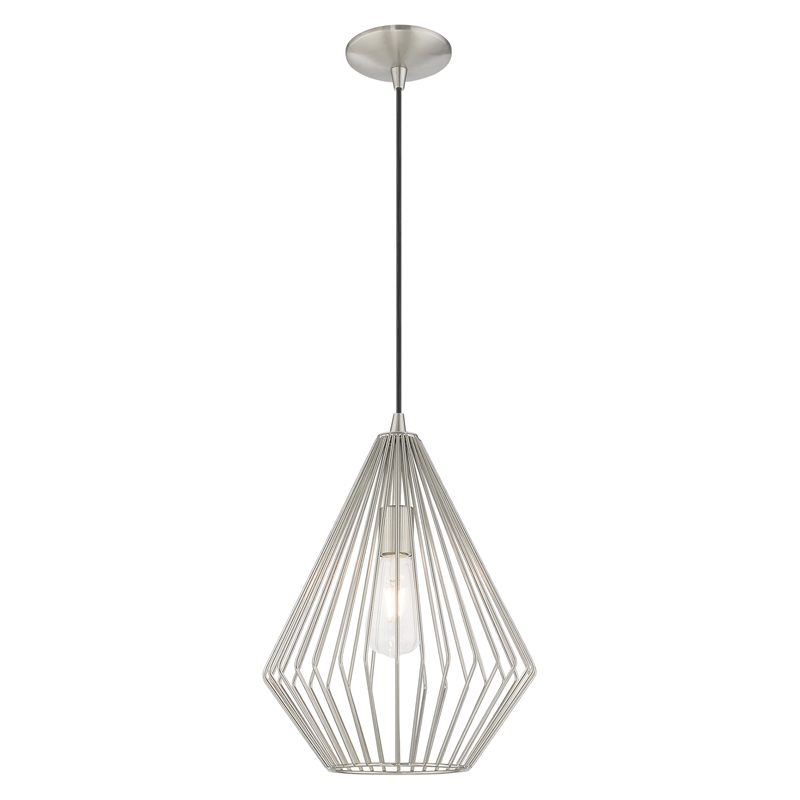 Livex Lighting Linz 1-Light Farmhouse Metal Single Pendant in Brushed Nickel