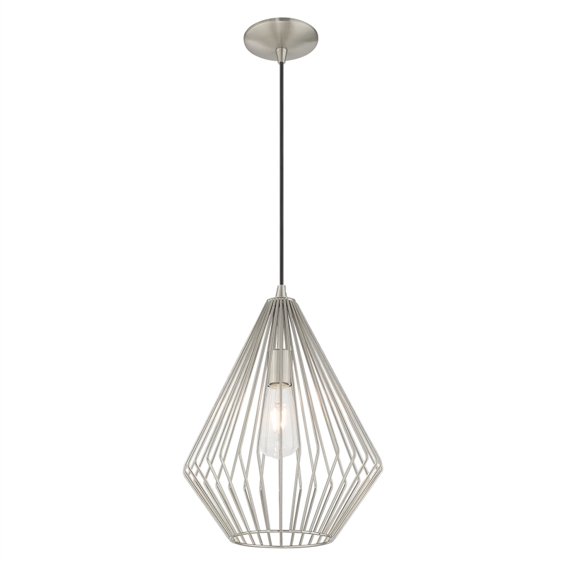 Livex Lighting Linz 1-Light Farmhouse Metal Single Pendant in Brushed Nickel