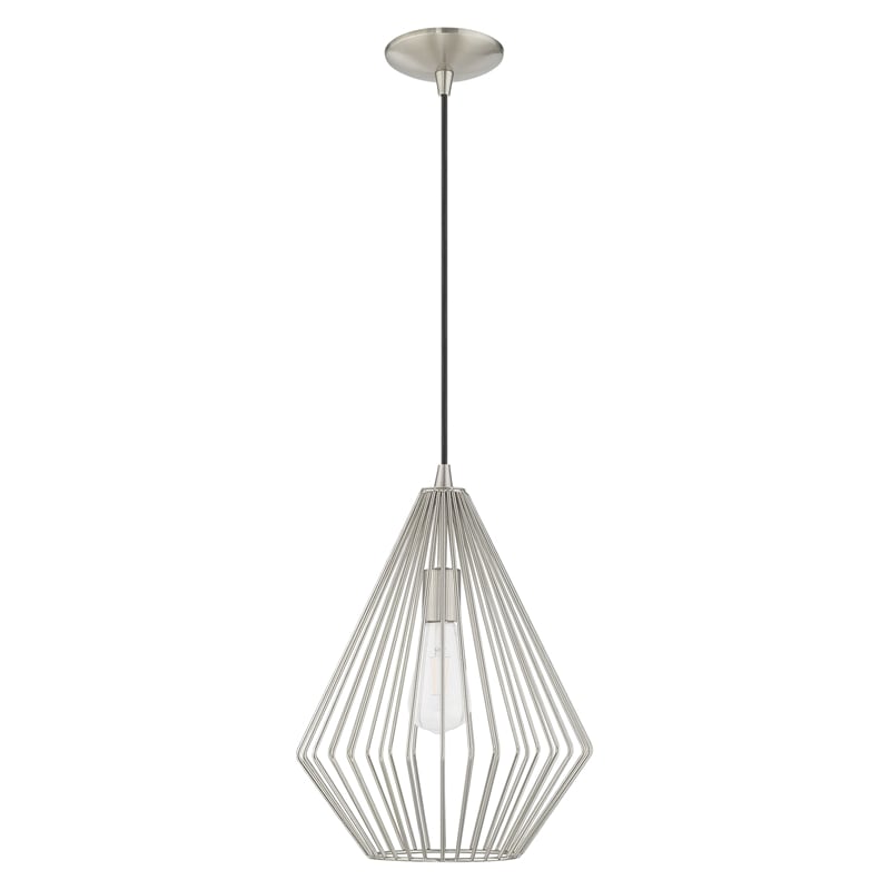 Livex Lighting Linz 1-Light Farmhouse Metal Single Pendant in Brushed Nickel