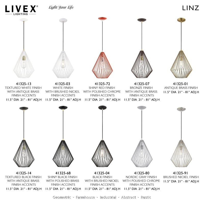 Livex Lighting Linz 1-Light Farmhouse Metal Single Pendant in Brushed Nickel