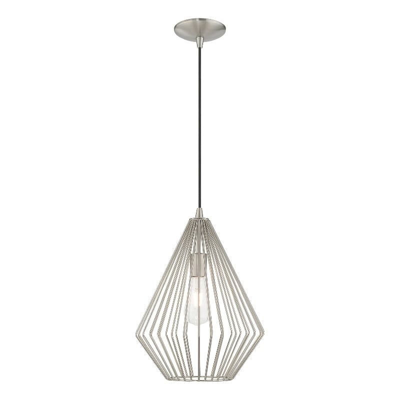 Livex Lighting Linz 1-Light Farmhouse Metal Single Pendant in Brushed Nickel