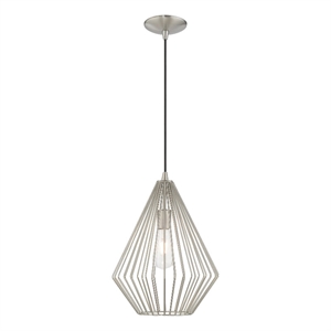 Livex Lighting Linz 1-Light Farmhouse Metal Single Pendant in Brushed Nickel