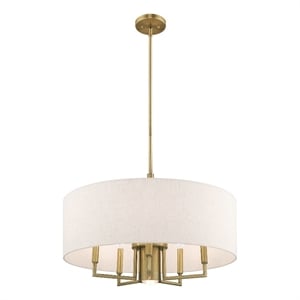Livex Lighting Monroe 6-Light Metal & Fabric Pendant Chandelier in Antique Brass