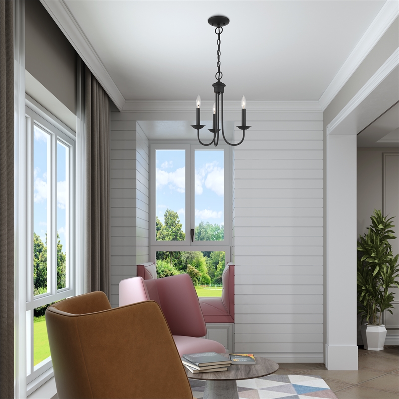 Livex Lighting Estate 3-Light Contemporary Metal Chandelier in Black