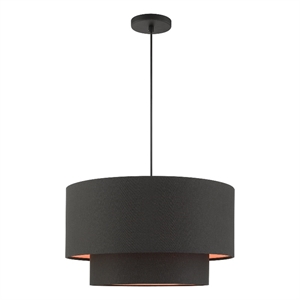 Livex Lighting Sentosa 20&quot 3-Light Modern Metal & Fabric Pendant in Black