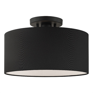 Livex Lighting Bainbridge 13&quot 1-Light Modern Metal & Fabric Semi Flush in Black