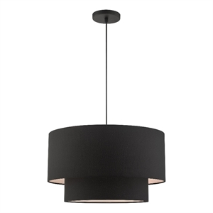 Livex Lighting Bainbridge 20&quot 3-Light Modern Metal & Fabric Pendant in Black