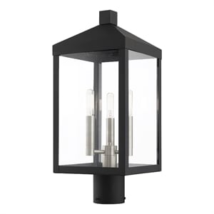 Livex Lighting Nyack 19.5&quot 3-Light Brass Outdoor Post Top Lantern in Black