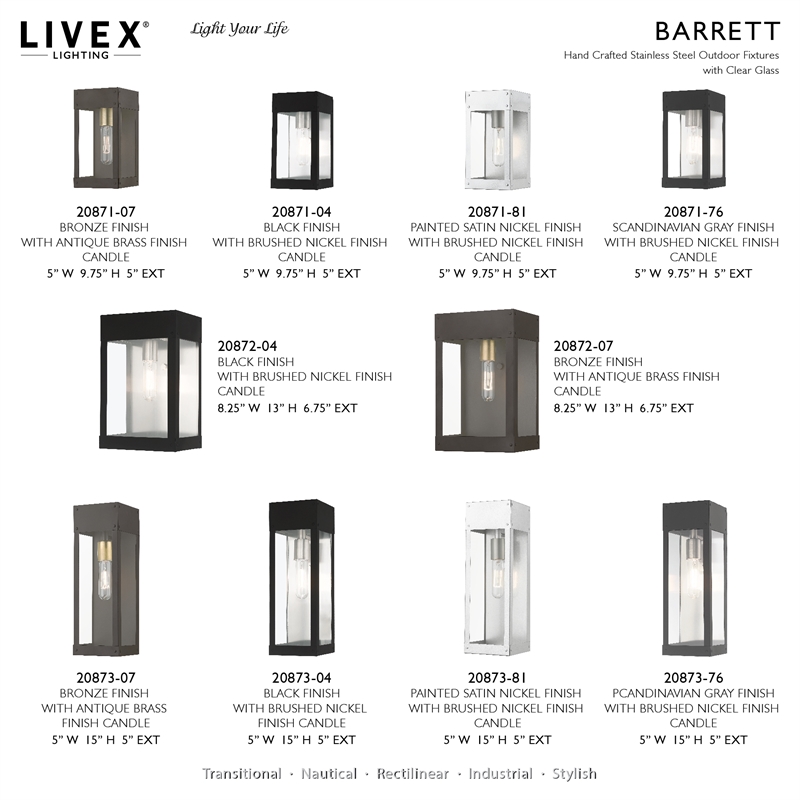 Livex Lighting Barrett 1-Light Stainless Steel Outdoor Wall Lantern in Black