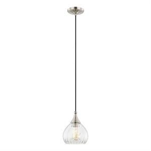 Livex Lighting 7&quot 1-Light Clear Glass & Metal Single Pendant in Brushed Nickel