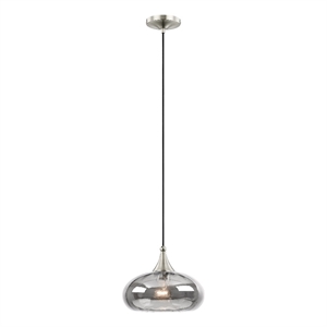 Livex Lighting 11&quot 1-Light Smoke Glass & Metal Single Pendant in Brushed Nickel