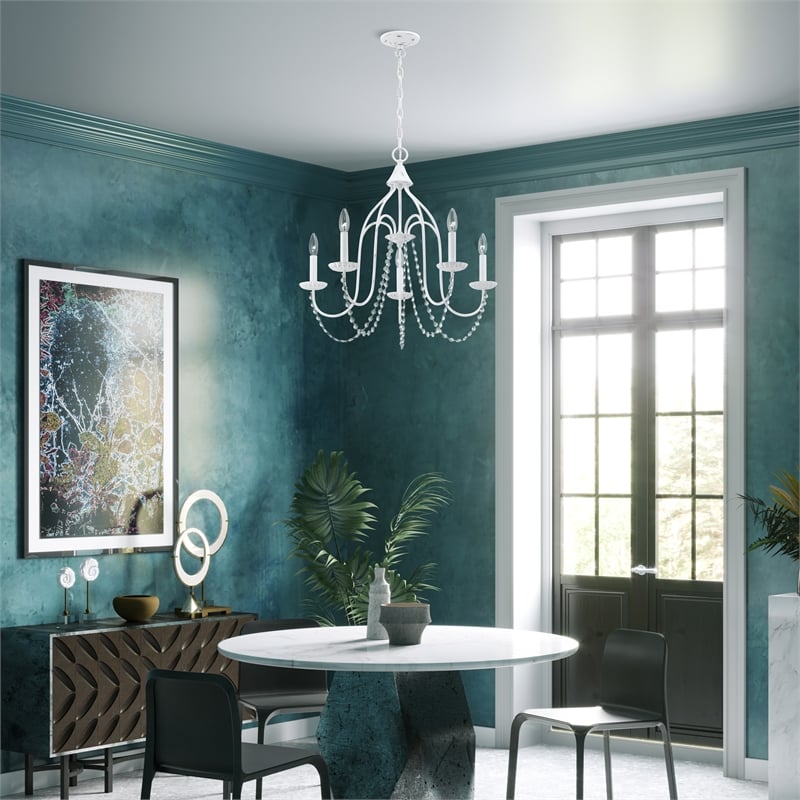Livex Lighting Alessia 5-Light Contemporary Metal Chandelier in Antique White