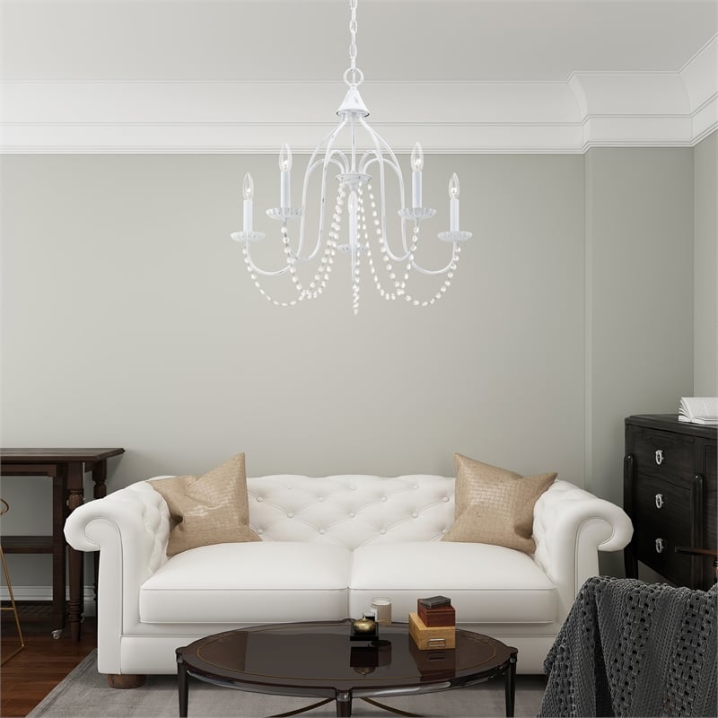 Livex Lighting Alessia 5-Light Contemporary Metal Chandelier in Antique White