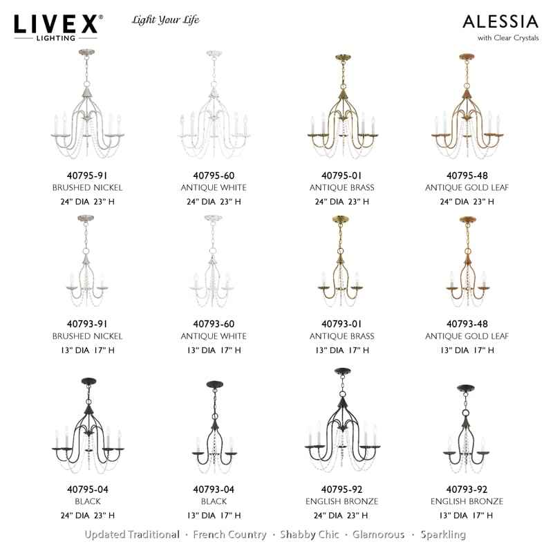 Livex Lighting Alessia 5-Light Contemporary Metal Chandelier in Antique White
