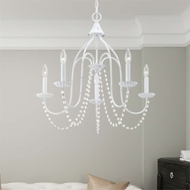 Livex Lighting Alessia 5-Light Contemporary Metal Chandelier in Antique White