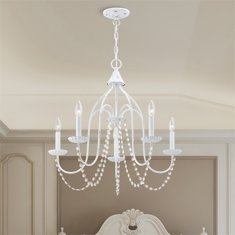 Livex Lighting Alessia 5-Light Contemporary Metal Chandelier in Antique White