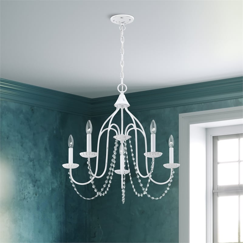 Livex Lighting Alessia 5-Light Contemporary Metal Chandelier in Antique White