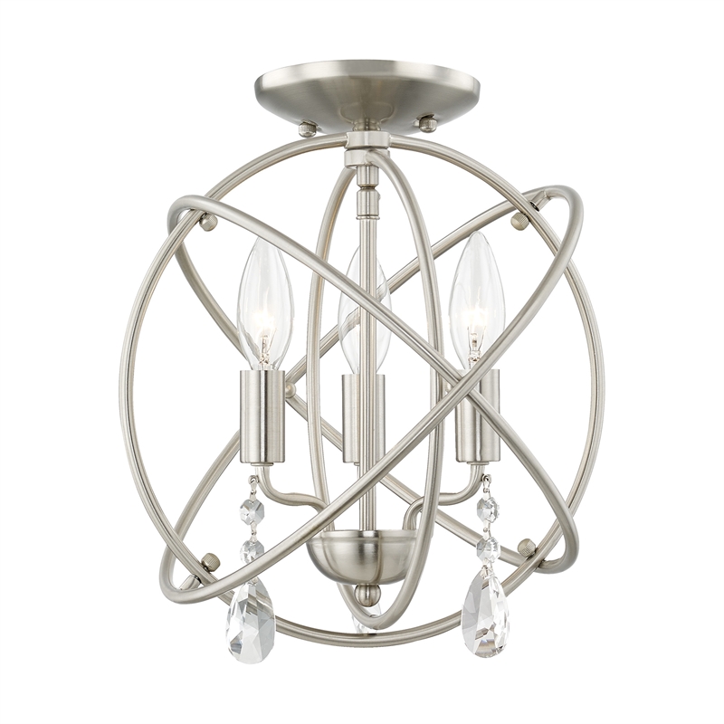 Livex Lighting Aria 3-Light Transitional Metal Chandelier in Brushed Nickel