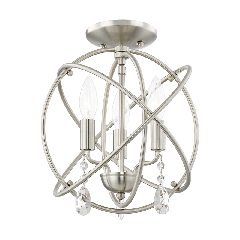 Livex Lighting Aria 3-Light Transitional Metal Chandelier in Brushed Nickel
