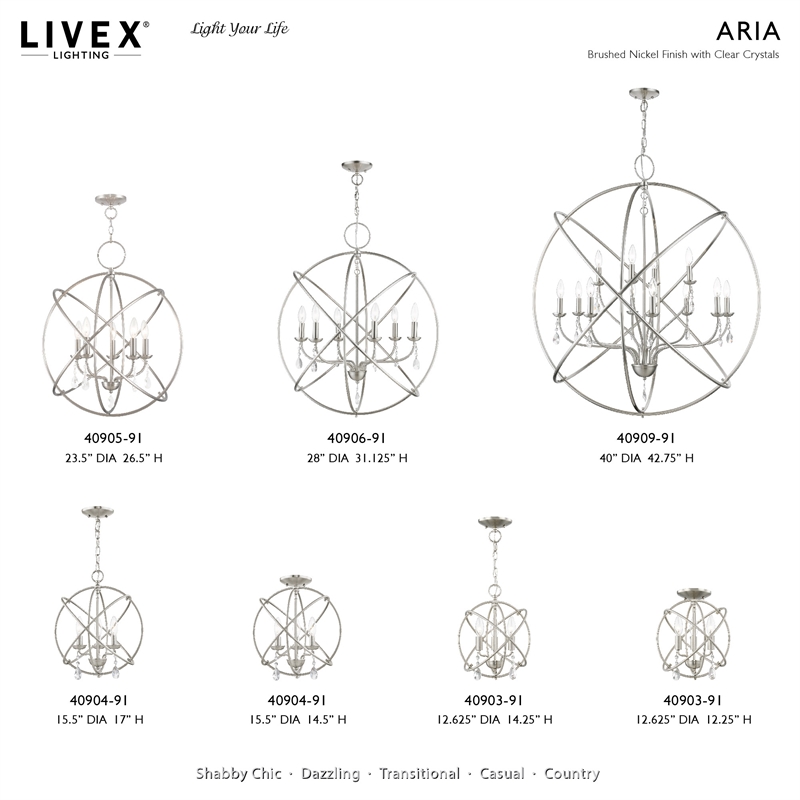 Livex Lighting Aria 3-Light Transitional Metal Chandelier in Brushed Nickel