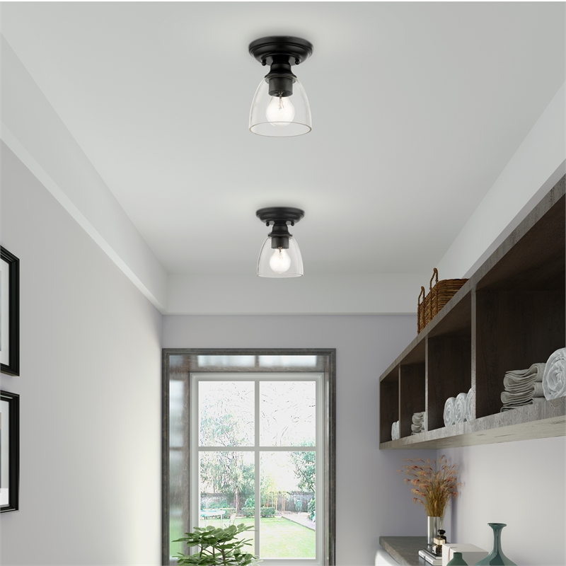 Livex Lighting Montgomery 1-Light Metal & Glass Flush Mount in Black