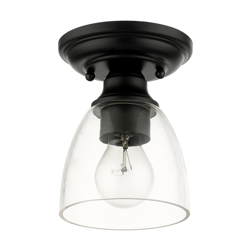 Livex Lighting Montgomery 1-Light Metal & Glass Flush Mount in Black