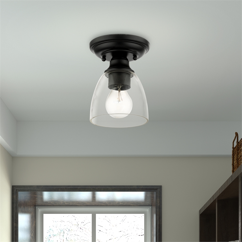 Livex Lighting Montgomery 1-Light Metal & Glass Flush Mount in Black