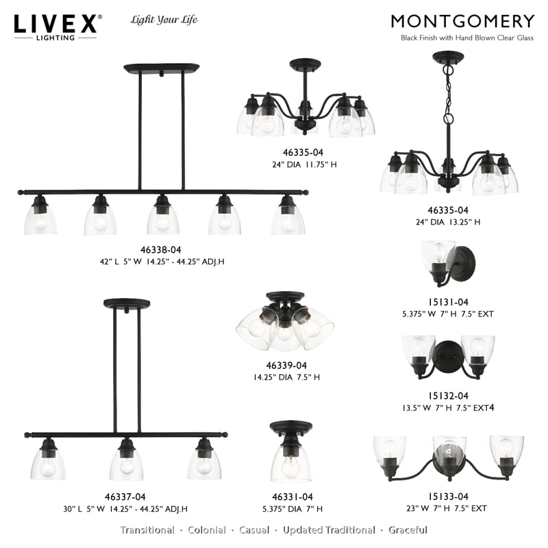 Livex Lighting Montgomery 1-Light Metal & Glass Flush Mount in Black