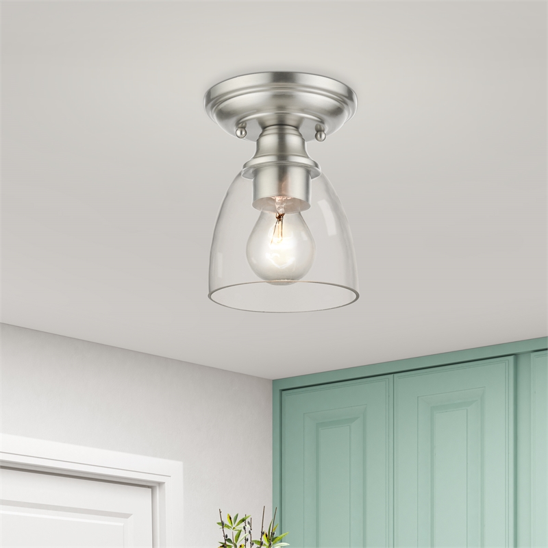 Livex Lighting Montgomery 1-Light Metal & Glass Flush Mount in Brushed Nickel