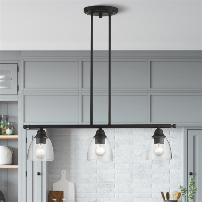 Livex Lighting Montgomery 3-Light Transitional Metal Linear Chandelier in Black