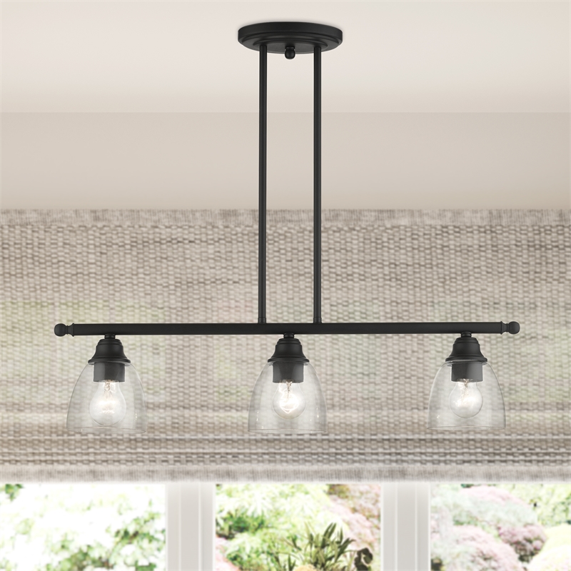 Livex Lighting Montgomery 3-Light Transitional Metal Linear Chandelier in Black