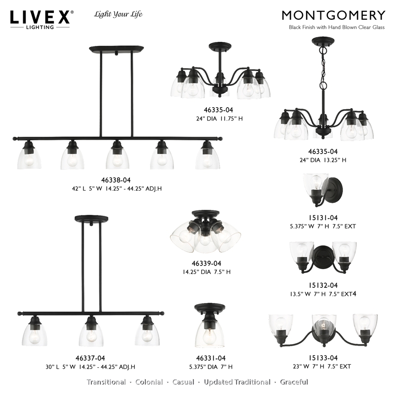 Livex Lighting Montgomery 3-Light Metal & Glass Flush Mount in Black