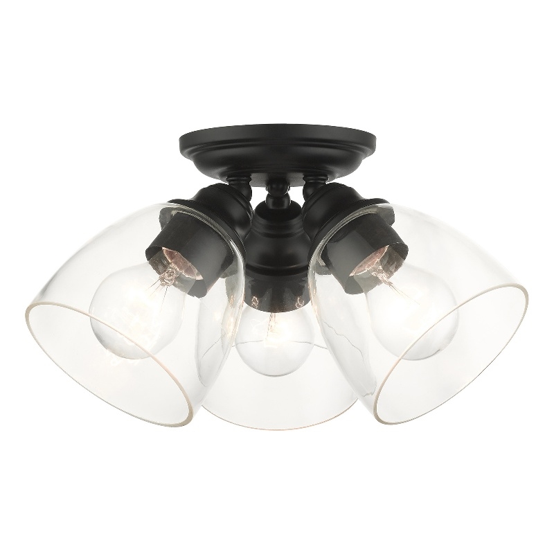 Livex Lighting Montgomery 3-Light Metal & Glass Flush Mount in Black