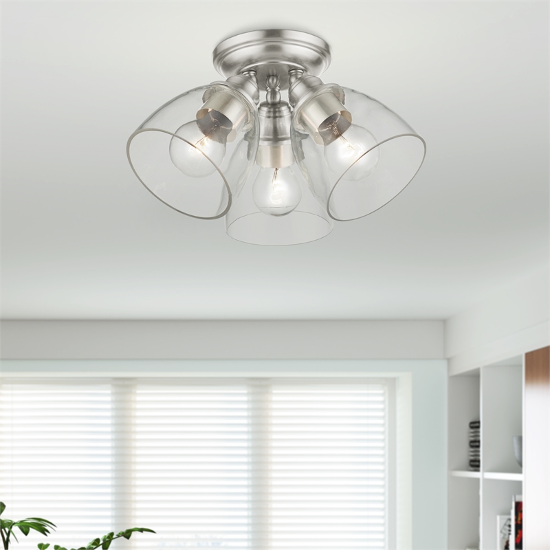 Livex Lighting Montgomery 3-Light Metal & Glass Flush Mount in Brushed Nickel