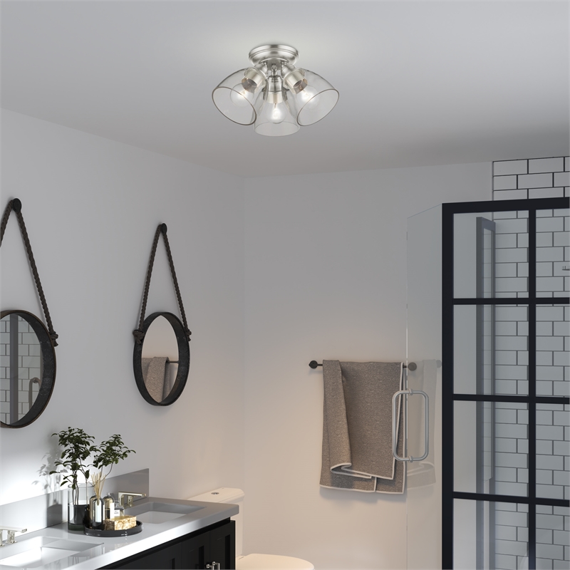 Livex Lighting Montgomery 3-Light Metal & Glass Flush Mount in Brushed Nickel