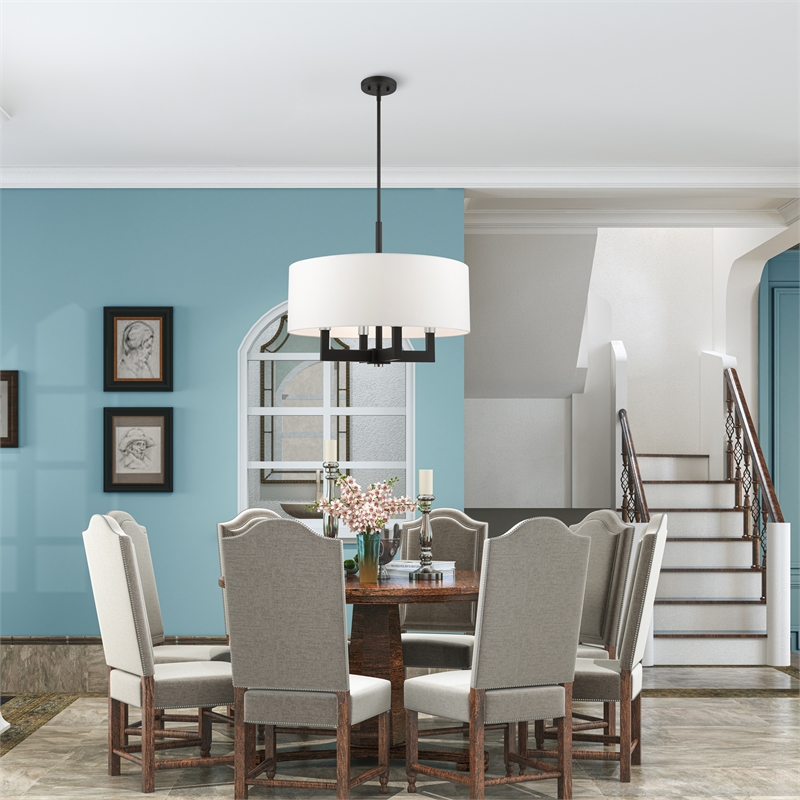 Livex Lighting Cresthaven 4-Light Transitional Metal/Fabric Chandelier in Black
