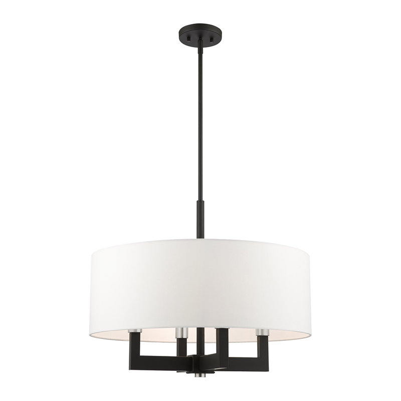 Livex Lighting Cresthaven 4-Light Transitional Metal/Fabric Chandelier in Black