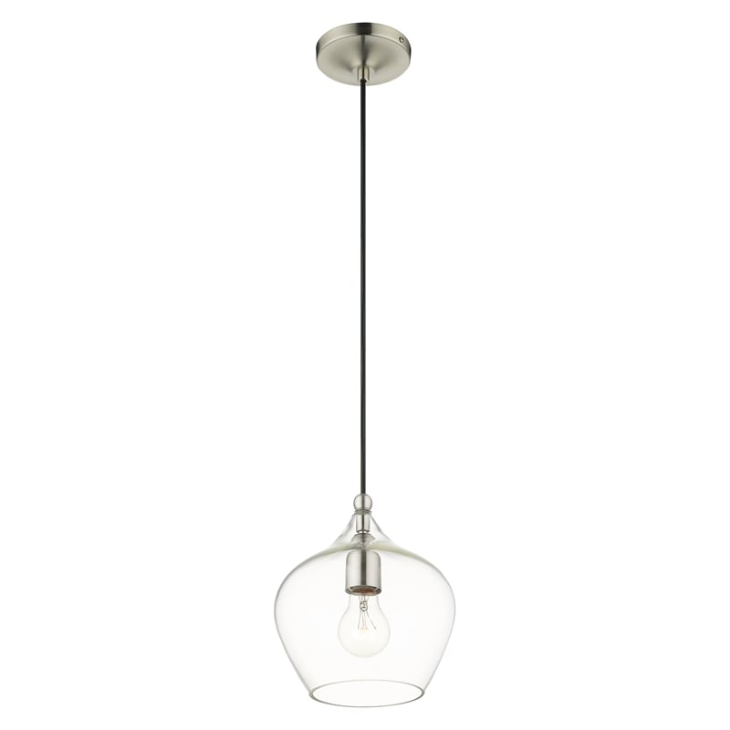 Livex Lighting Aldrich 1-Light Metal & Glass Single Pendant in Brushed Nickel
