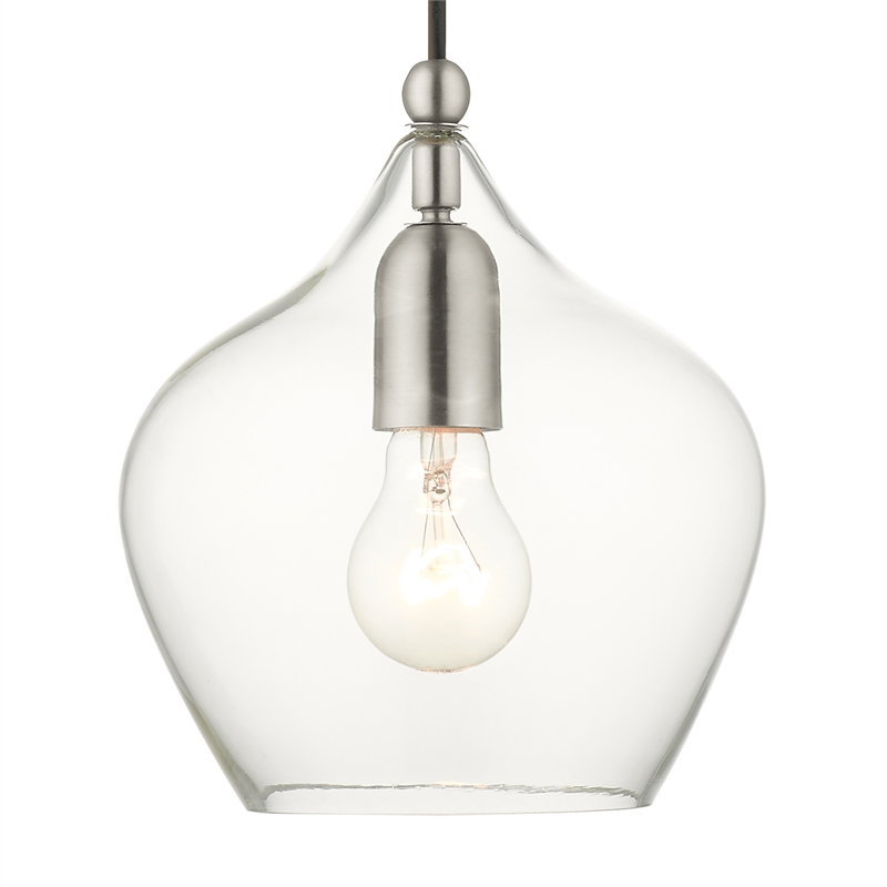 Livex Lighting Aldrich 1-Light Metal & Glass Single Pendant in Brushed Nickel