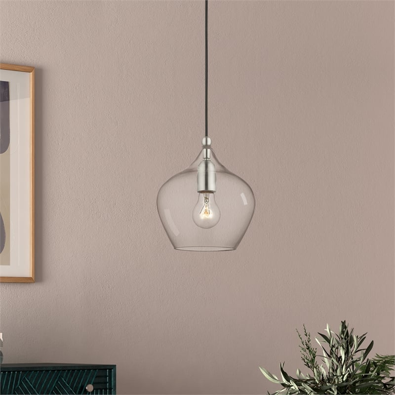Livex Lighting Aldrich 1-Light Metal & Glass Single Pendant in Brushed Nickel