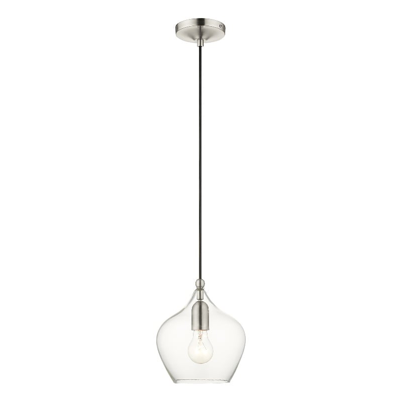 Livex Lighting Aldrich 1-Light Metal & Glass Single Pendant in Brushed Nickel