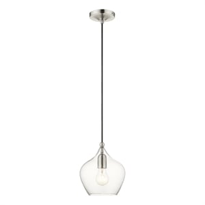 Livex Lighting Aldrich 1-Light Metal & Glass Single Pendant in Brushed Nickel