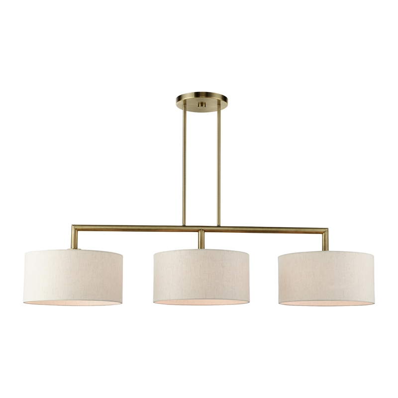 Livex Lighting Monroe 3-Light Metal & Fabric Linear Chandelier in Antique Brass