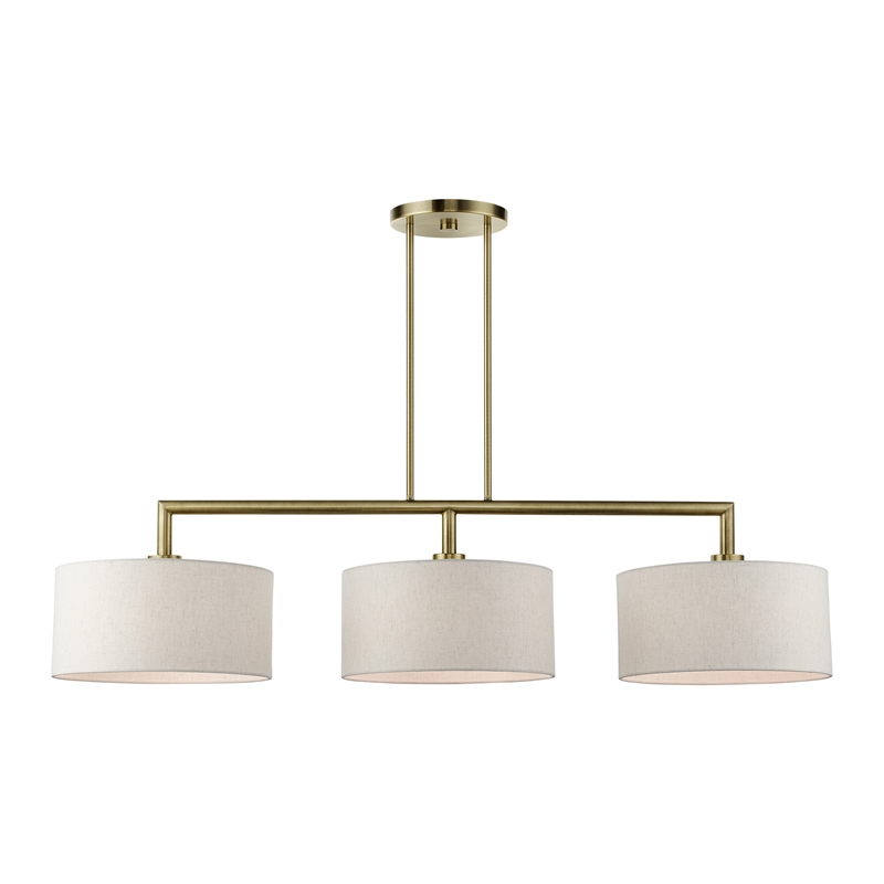 Livex Lighting Monroe 3-Light Metal & Fabric Linear Chandelier in Antique Brass
