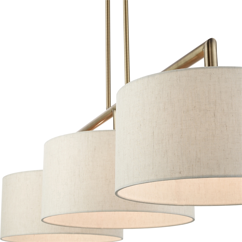 Livex Lighting Monroe 3-Light Metal & Fabric Linear Chandelier in Antique Brass