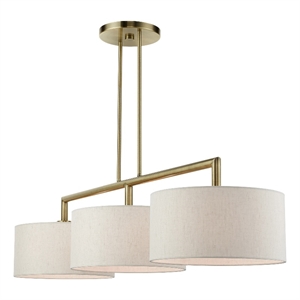 Livex Lighting Monroe 3-Light Metal & Fabric Linear Chandelier in Antique Brass