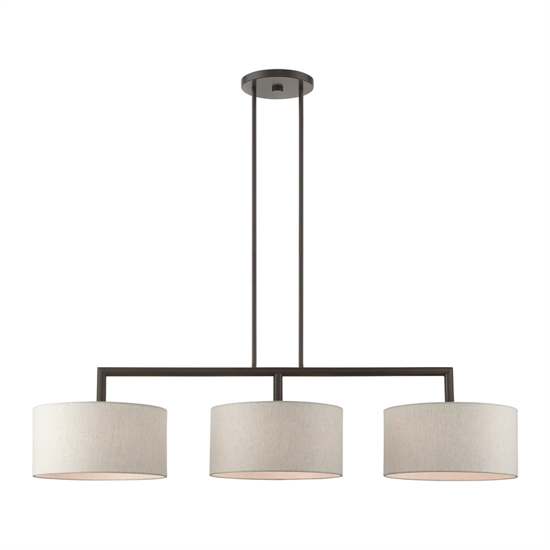 Livex Lighting Monroe 3-Light Metal & Fabric Linear Chandelier in English Bronze