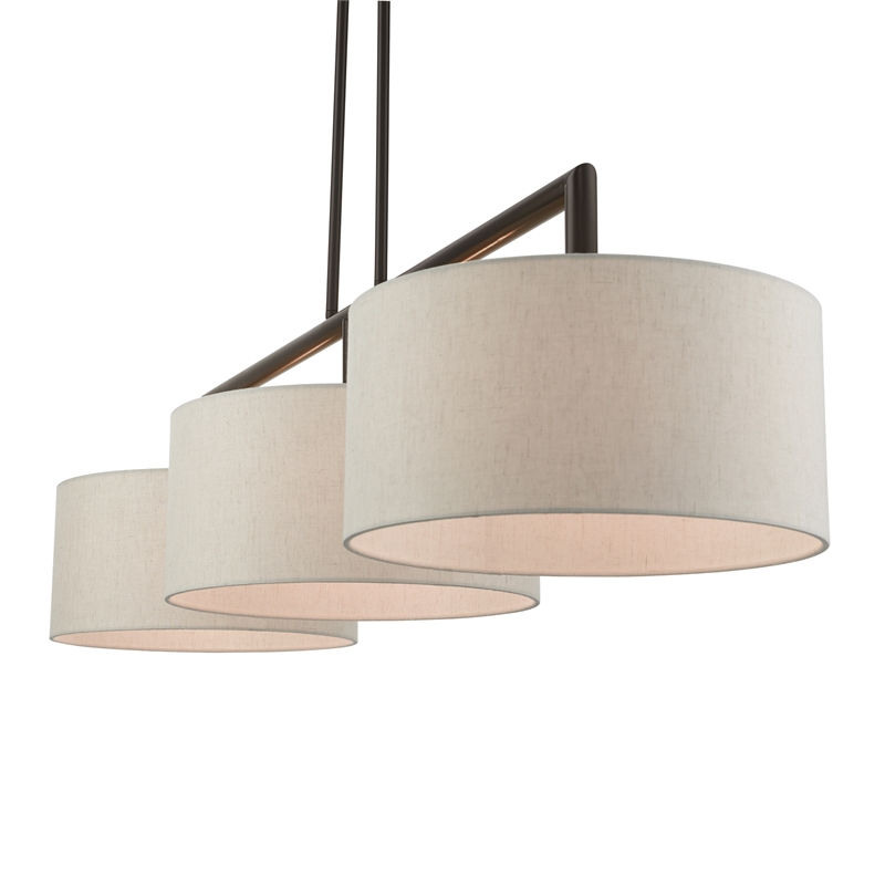 Livex Lighting Monroe 3-Light Metal & Fabric Linear Chandelier in English Bronze